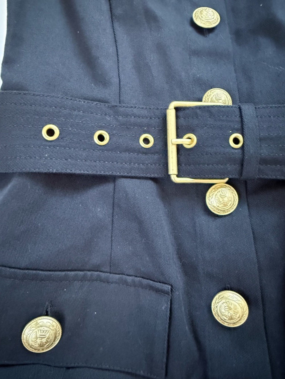 NWT L’AGENCE Black Military Button Belted Dress Gold Buttons Size 2 - Picture 6 of 7
